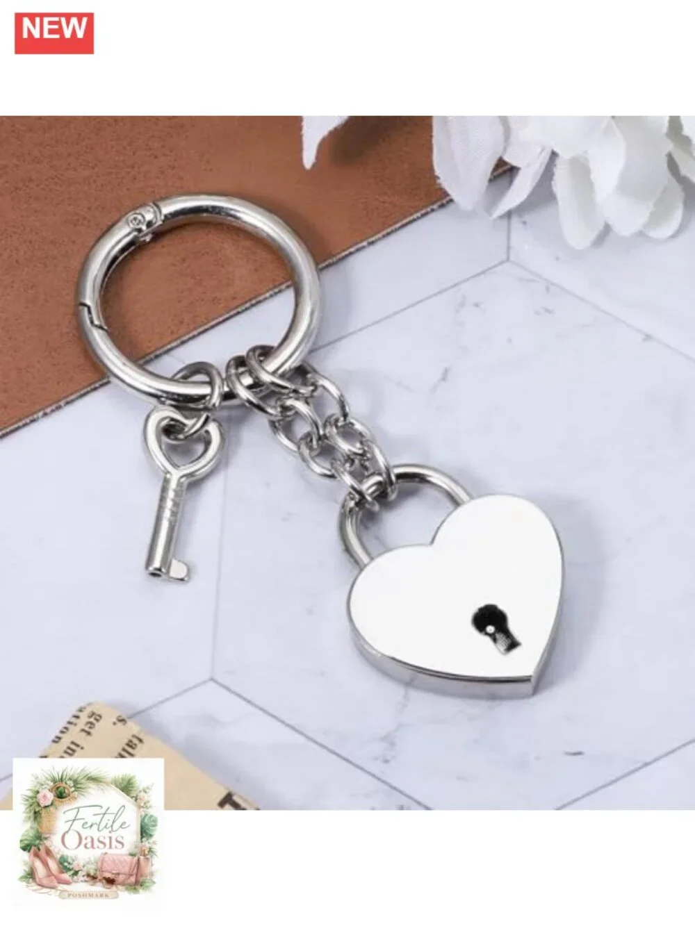 Heart Star Shaped Padlock Bag Charms with Key, Stainless Steel Keychain